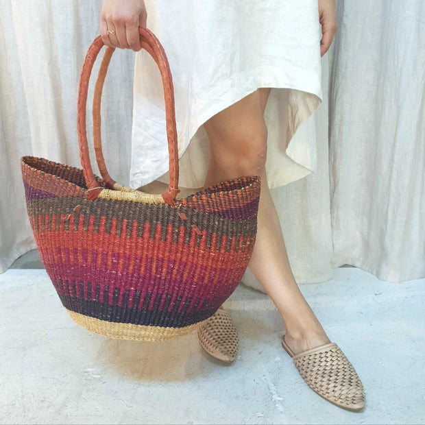 A Little Morocco African Basket Bag, U Shopper Long Handle, Puzzled, Front