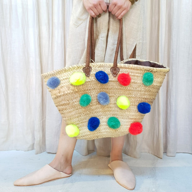 A Little Morocco Moroccan Basket Bag Pompom Brights B Front