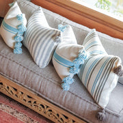 A Little Morocco, Moroccan Pompom Cushion - Blue Stripe Large Styled