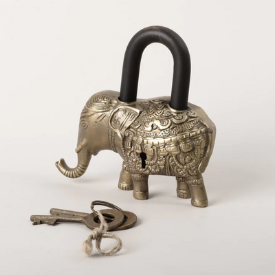 A Little Morocco Antique Brass Elephant Lock Keyed Standing