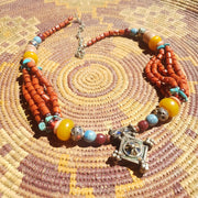 A Little Morocco, Coral band with Enamel Pendant Necklace