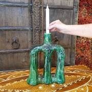 A Little Morocco, Tamegroute Green Tri-legged candle holder with candle