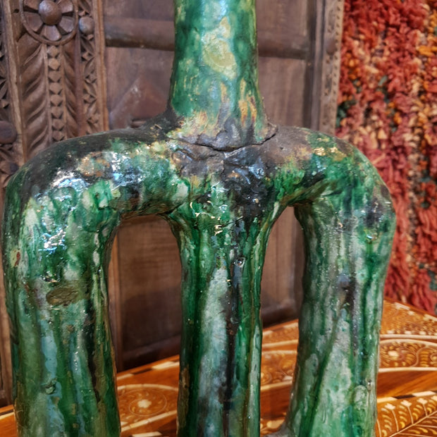 A Little Morocco, Tamegroute Green Tri-legged candle holder closeup