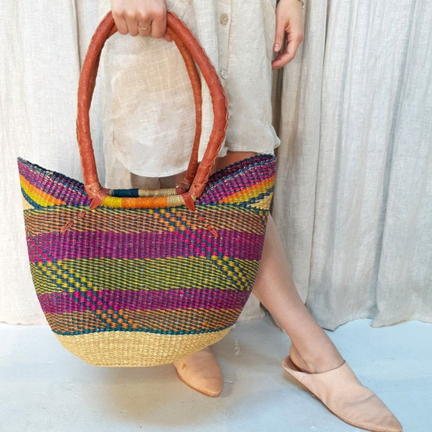 A Little Morocco African Basket Bag, U Shopper Long Handle, Dreamweaver, Front