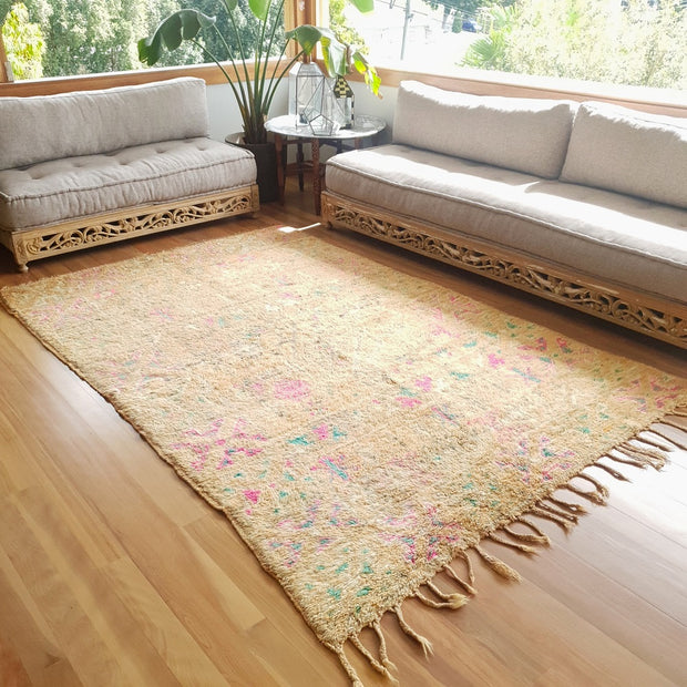 A Little Morocco, Vintage Moroccan Rug, Amina in Pale Pastel Tones Styled