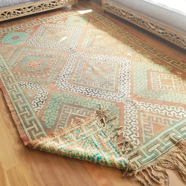 A Little Morocco, Vintage Moroccan Rug, Nora with earthy tones and teal, Back