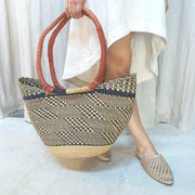 A Little Morocco African Basket Bag, U Shopper Long Handle, Parade, Front