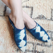 A Little Morocco, Babouche Indigo Slide Shoes, Styled Image