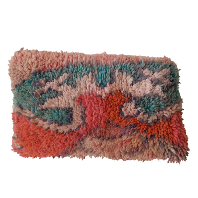 Moroccan Boujaad Cushion, handwoven vintage rug cushion with blush colours and feather insert