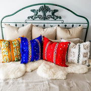 Moroccan Handira Cushion - White Lines