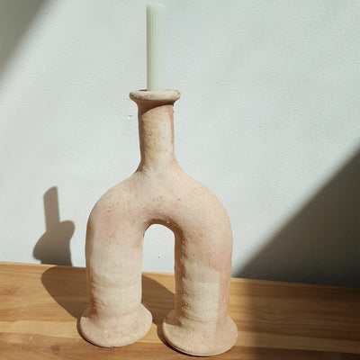 A Little Morocco, Unglazed Double Footed Candle Holder Front View