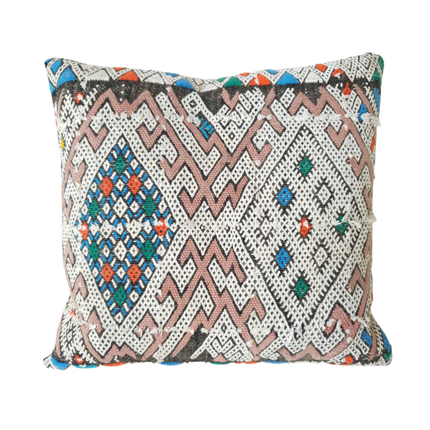 Moroccan Kilim Cushion, handwoven cushion with brights colours and feather insert