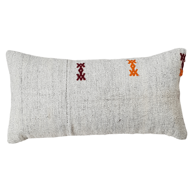 Vintage Tukish Kilim Rug Cushion, Lumbar Turkish Cushion in Neutral Colours