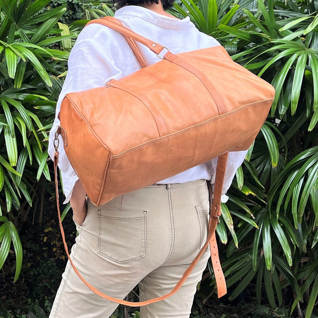 A Little Morocco, Moroccan Leather Bag, Hassan Weekender Tan full