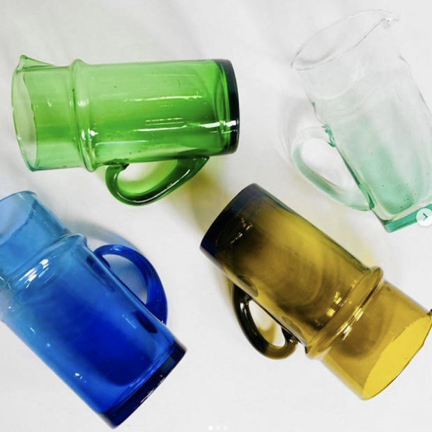 Moroccan Beldi Rimmed Glass Jug, Blue Beldi Jug, Green Beldi Jug, Clear Beldi Jug