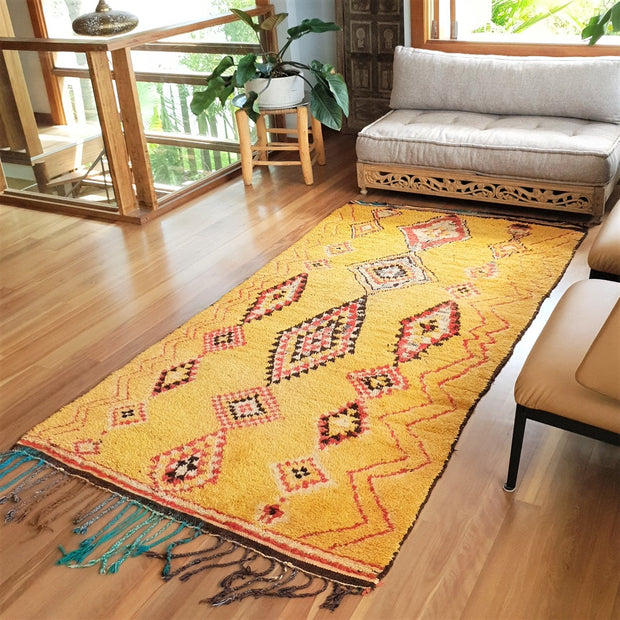A Little Morocco, Vintage Moroccan Rug, Tumeric Teaser Angled View