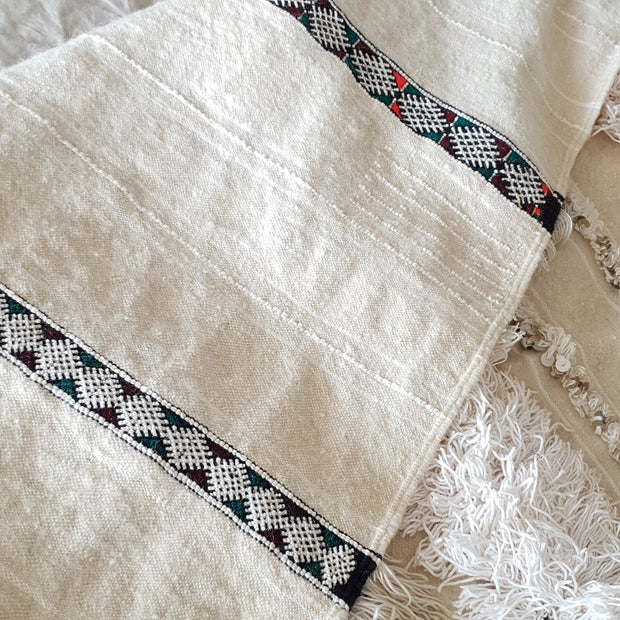 A Little Morocco, Vintage Moroccan Wedding Blanket, Handira Angel Kisses detail of Berber bands