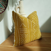 A Little Morocco, Mudcloth Cushion, Mustard square angled