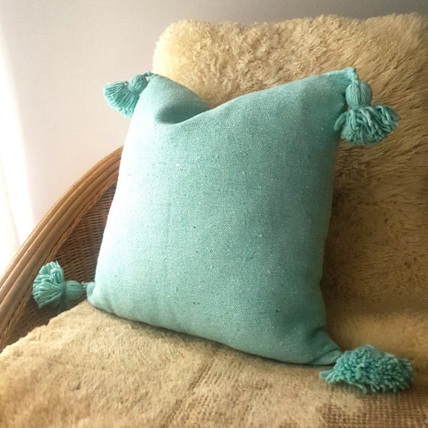 A Little Morocco, Pompom Cushion Turquoise Colour