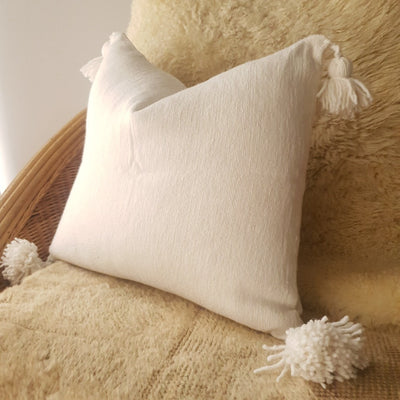 A Little Morocco, Pompom Cushion White Colour