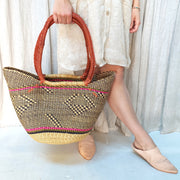 A Little Morocco African Basket Bag, U Shopper Long Handle, Amina, Front