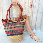 A Little Morocco African Basket Bag, U Shopper Long Handle, Aziza, Front