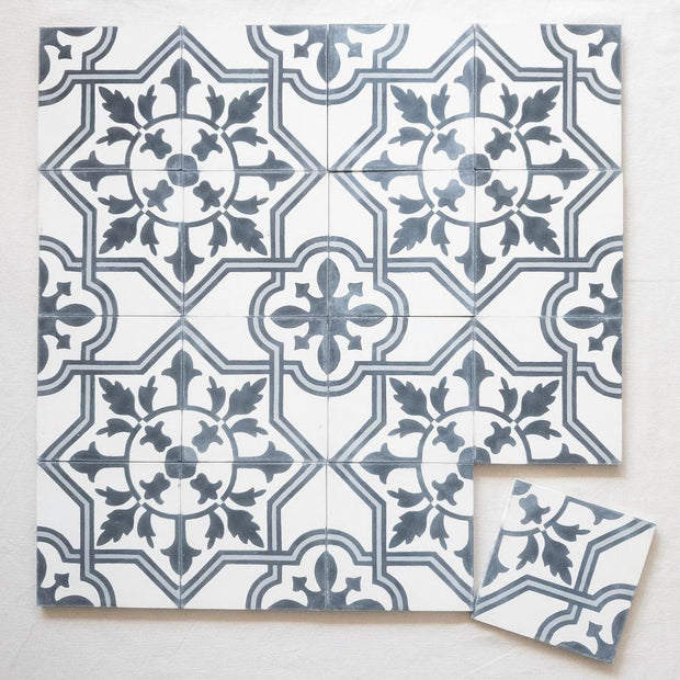 a little morocco, Encaustic Tiles Palais Khum black and white 16 tile lay
